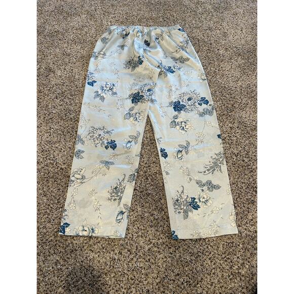 Vintage MORGAN TAYLOR Size S 3 PC PAJAMA & ROBE SET TOP & PANTS Floral Blue J23 - Picture 8 of 9